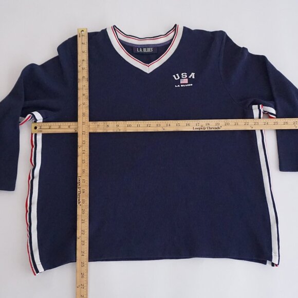 Vintage L.A. Blues USA Navy V-Neck Sweater Collegiate Blokecore 90s Style L - Picture 3 of 10